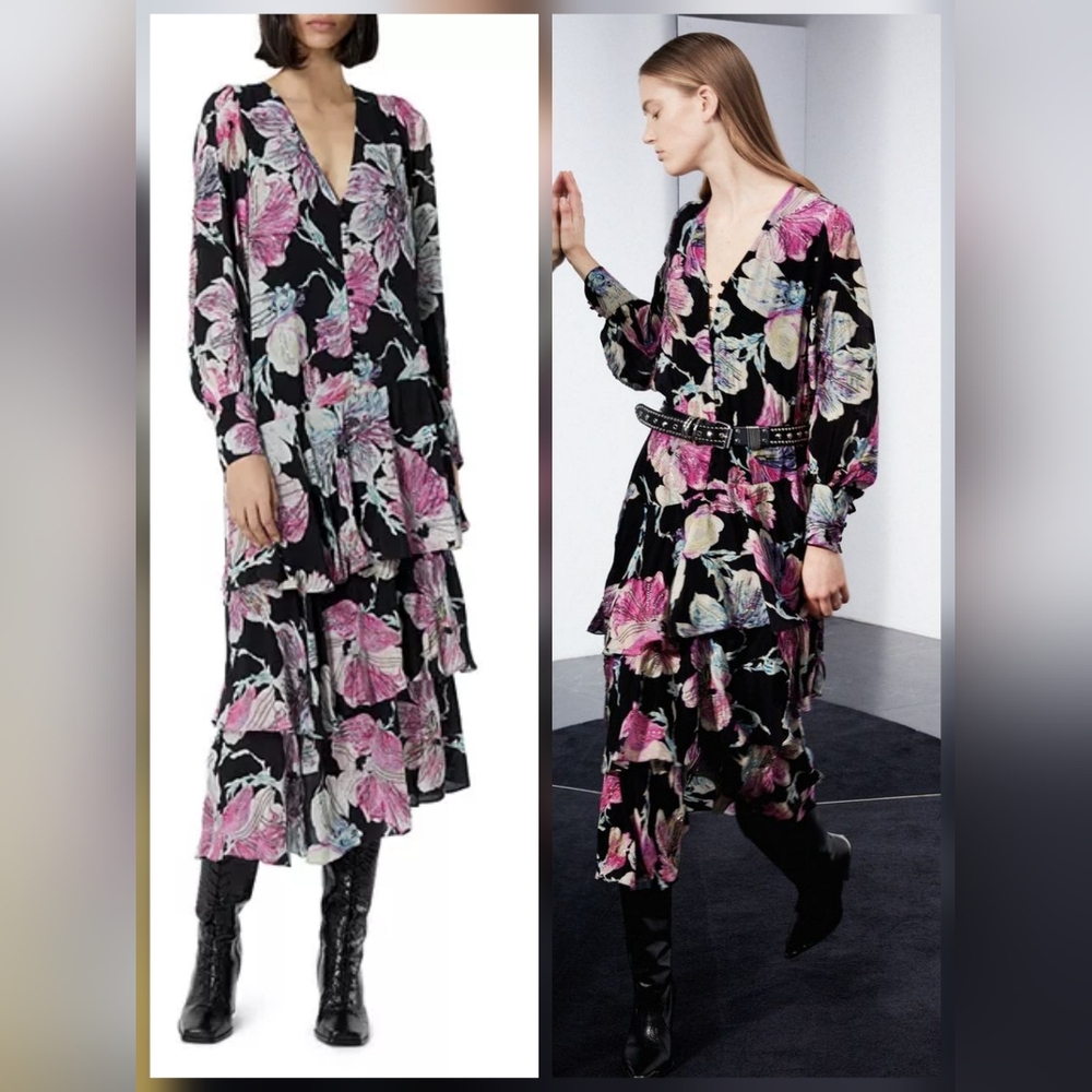 NWT- The KooplesFloral Print Beaded Midi Dress Sz 0 (US XS/2)